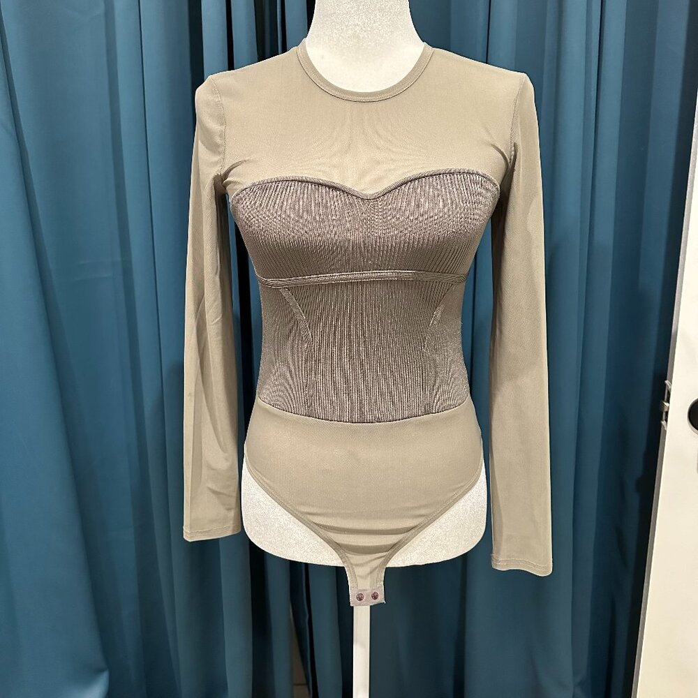 Gray Zara Contrasting Knit Bodysuit